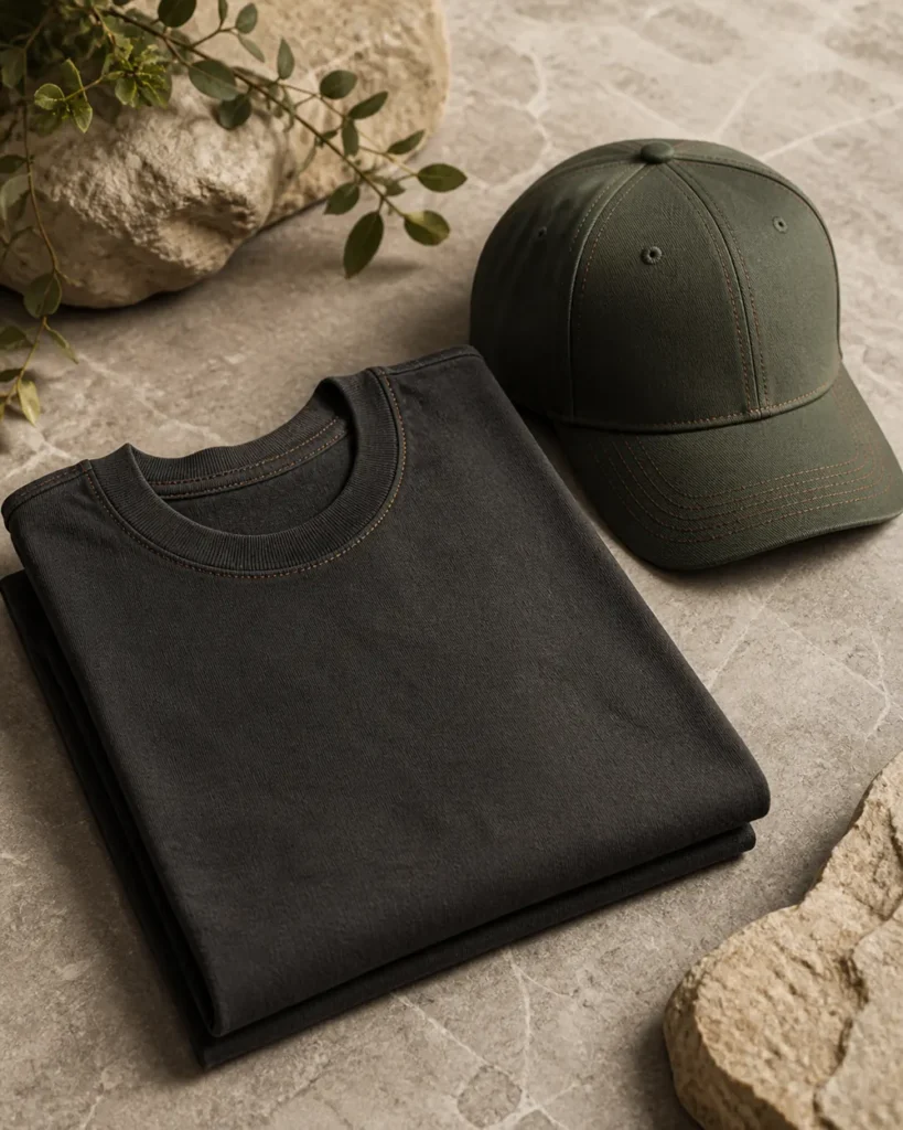 Camiseta marfim sem estampa legível em composição de estúdio